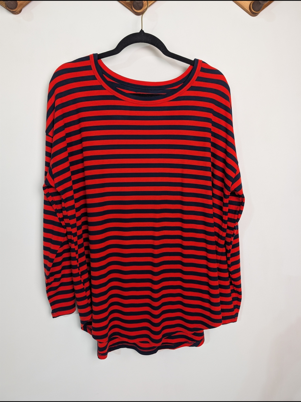 Lou & Grey Striped Red & Navy Ribbed Long Sleeve Top Size XL Nautical Boating